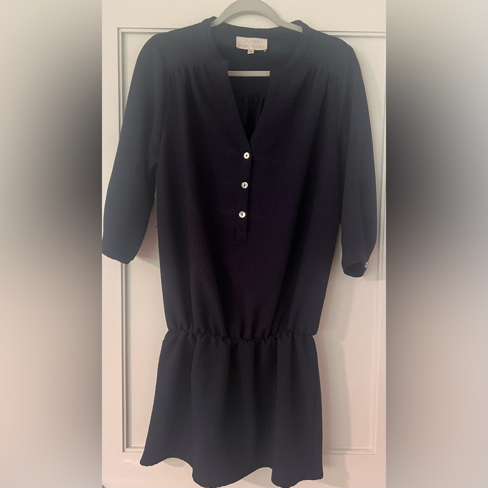 Lauren Gabrielson Navy 3/4 Sleeve, V-Neck, Mini Dress/Tunic with Gathered Waist